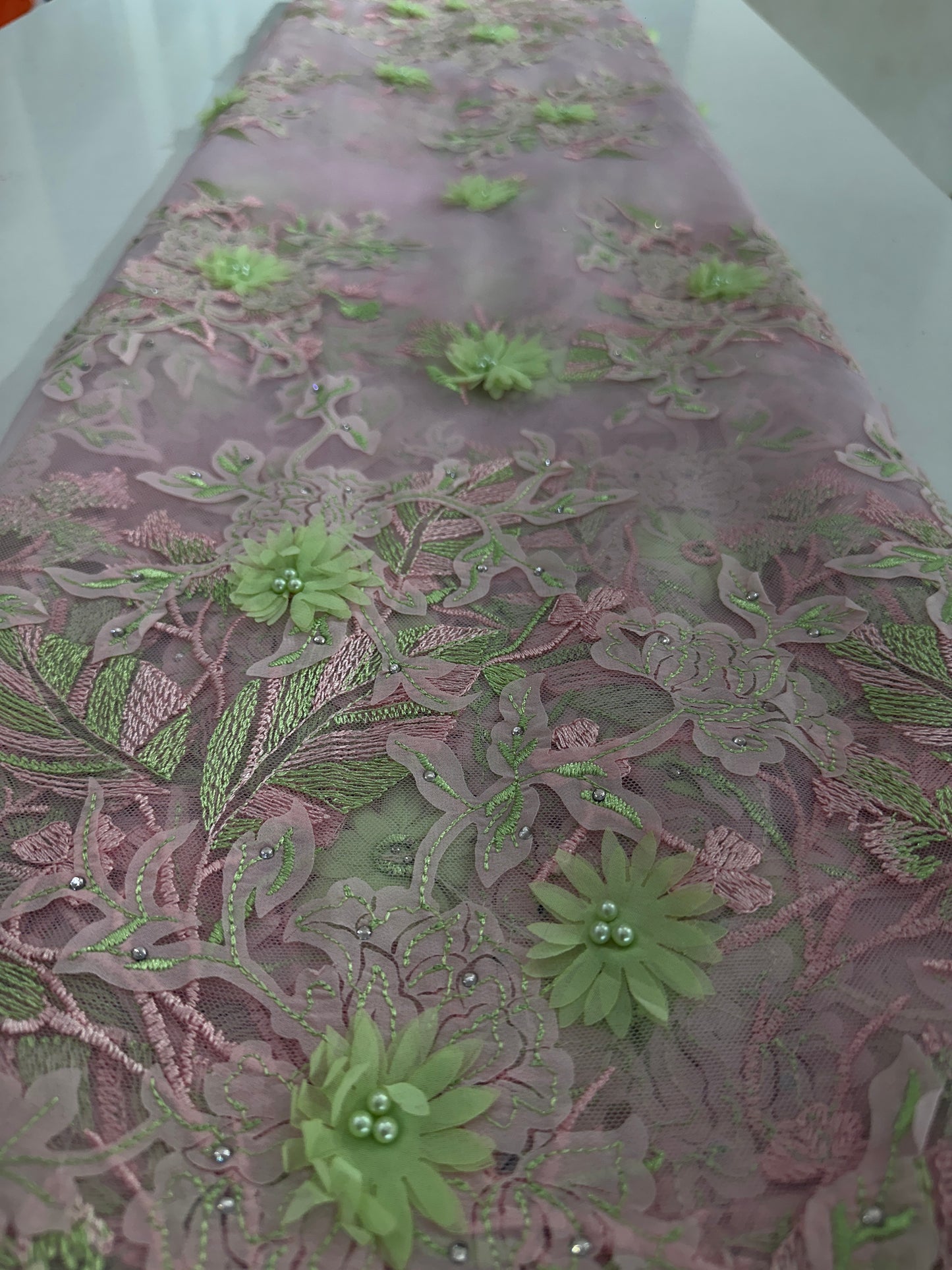 3D Embroidery Lace with pearls