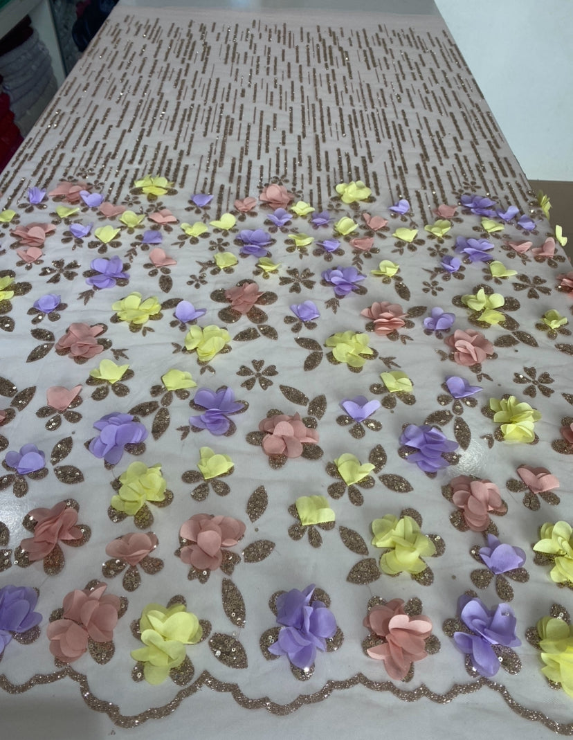 3D Floral Lace with Glitter