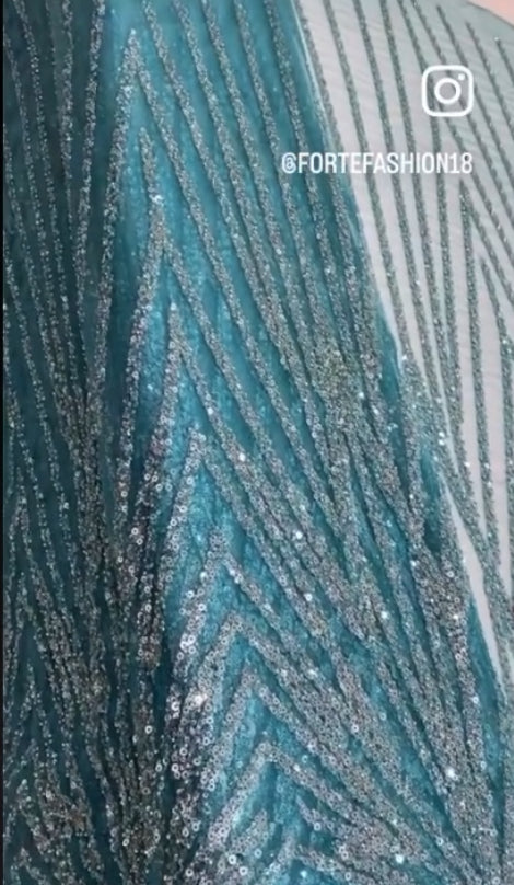 Teal Green Beaded Lace