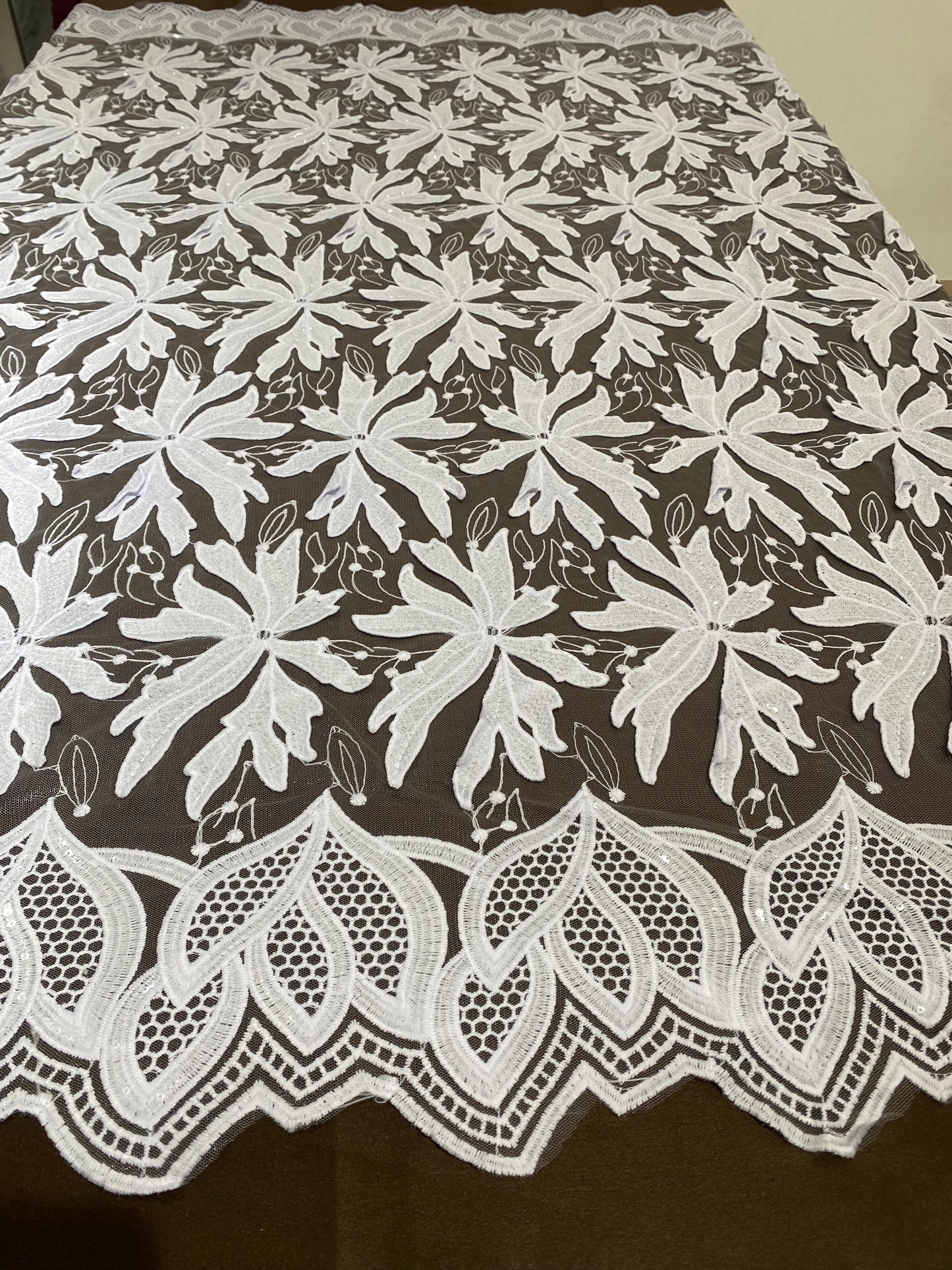 Pure White Embroidery Lace With Sequins