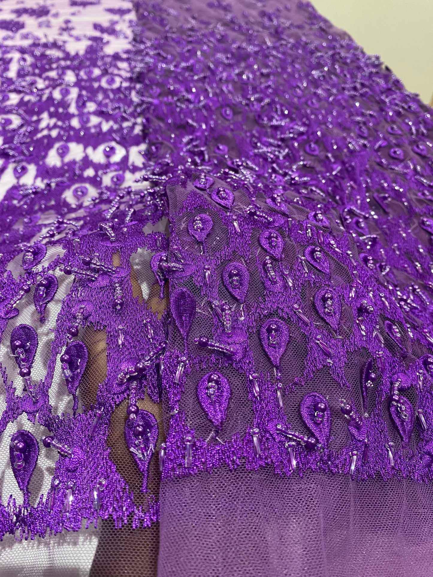 Purple 3D Beaded Lace