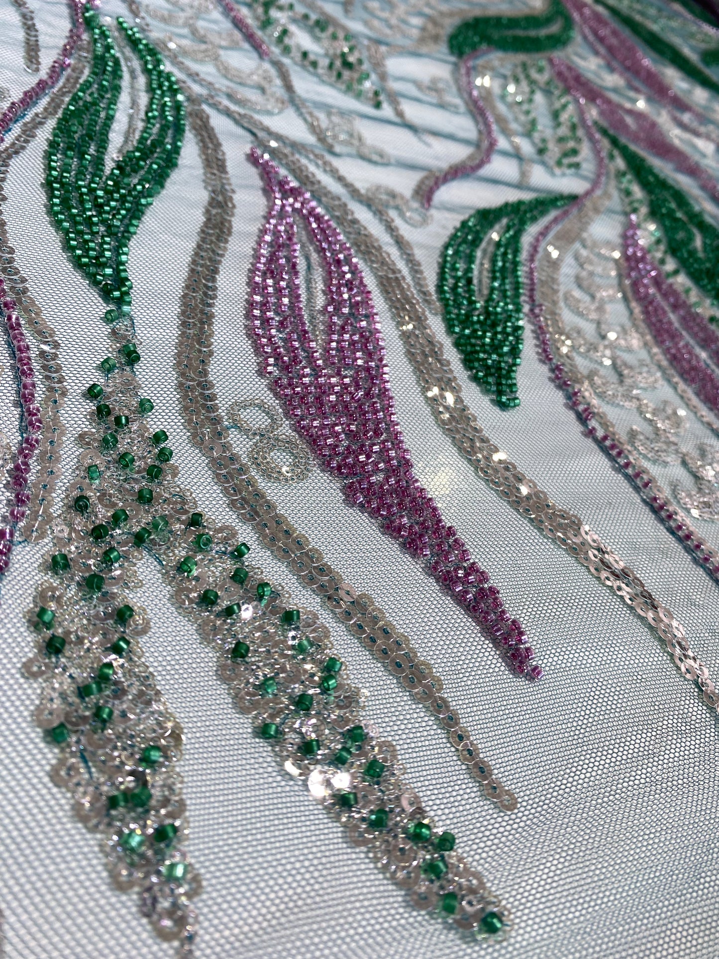 Green And Pink Beaded Lace
