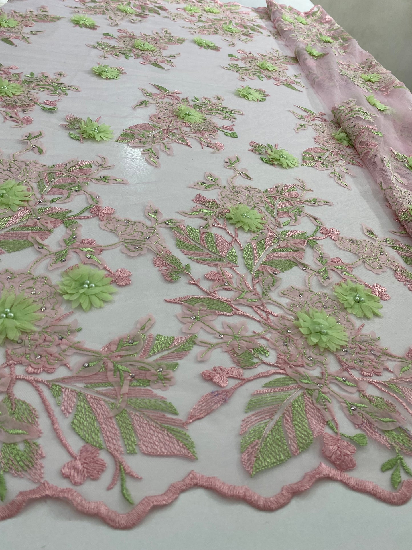 3D Embroidery Lace with pearls