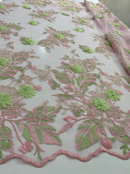 3D Embroidery Lace with pearls