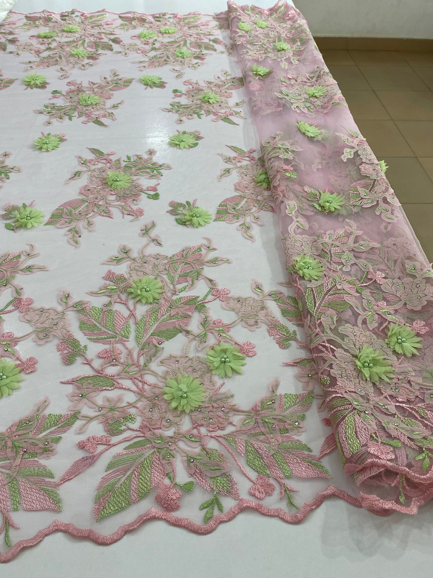 3D Embroidery Lace with pearls