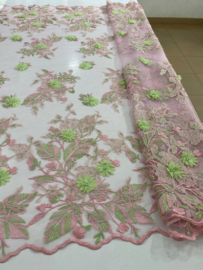 3D Embroidery Lace with pearls