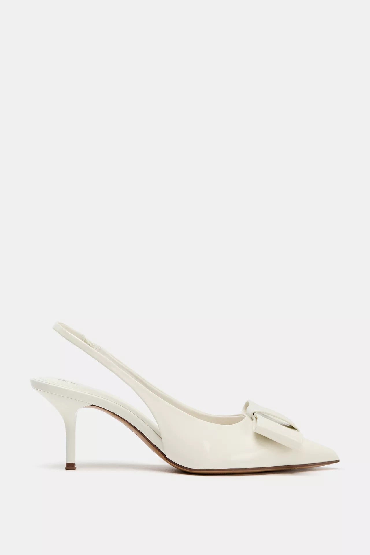IVORY FAUX PATENT SLINGBACK HEELS WITH BOW