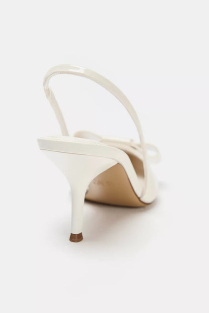 IVORY FAUX PATENT SLINGBACK HEELS WITH BOW