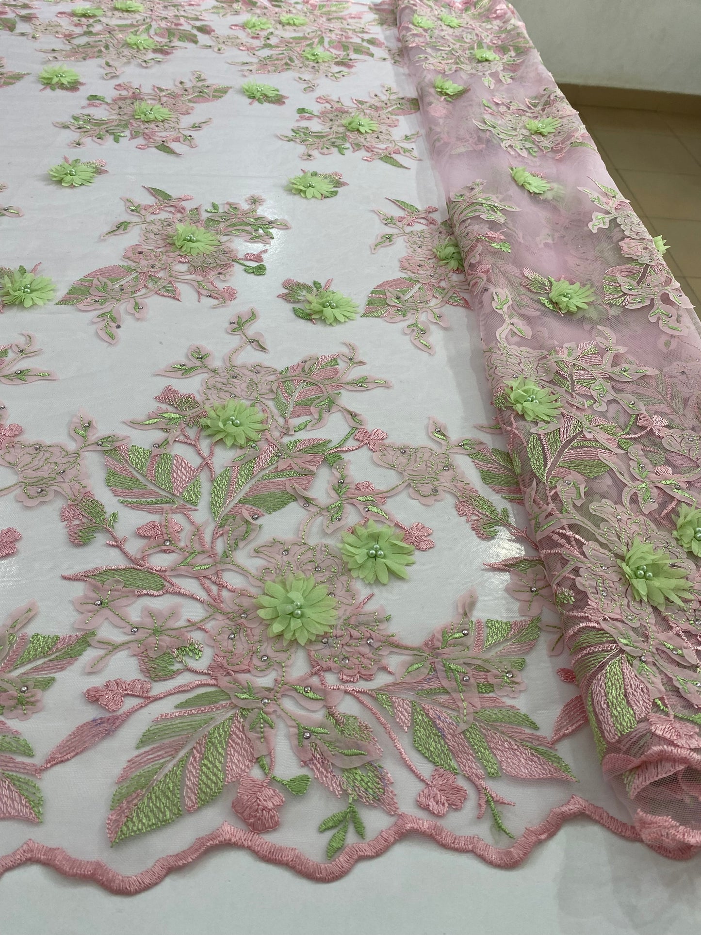 3D Embroidery Lace with pearls