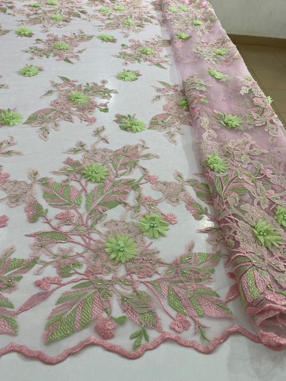 3D Embroidery Lace with pearls