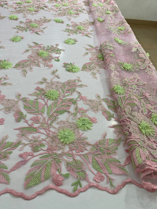 3D Embroidery Lace with pearls