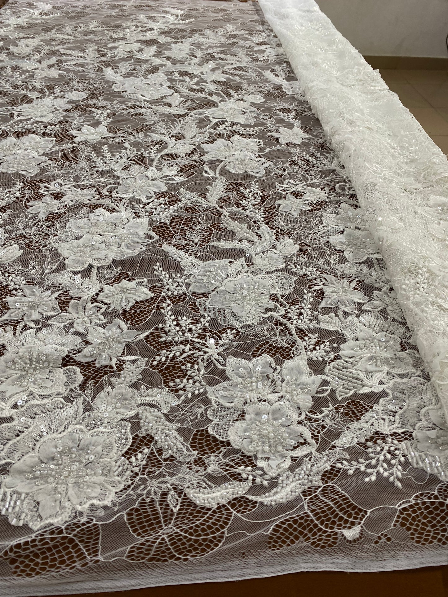 3D Beaded Chantily Lace