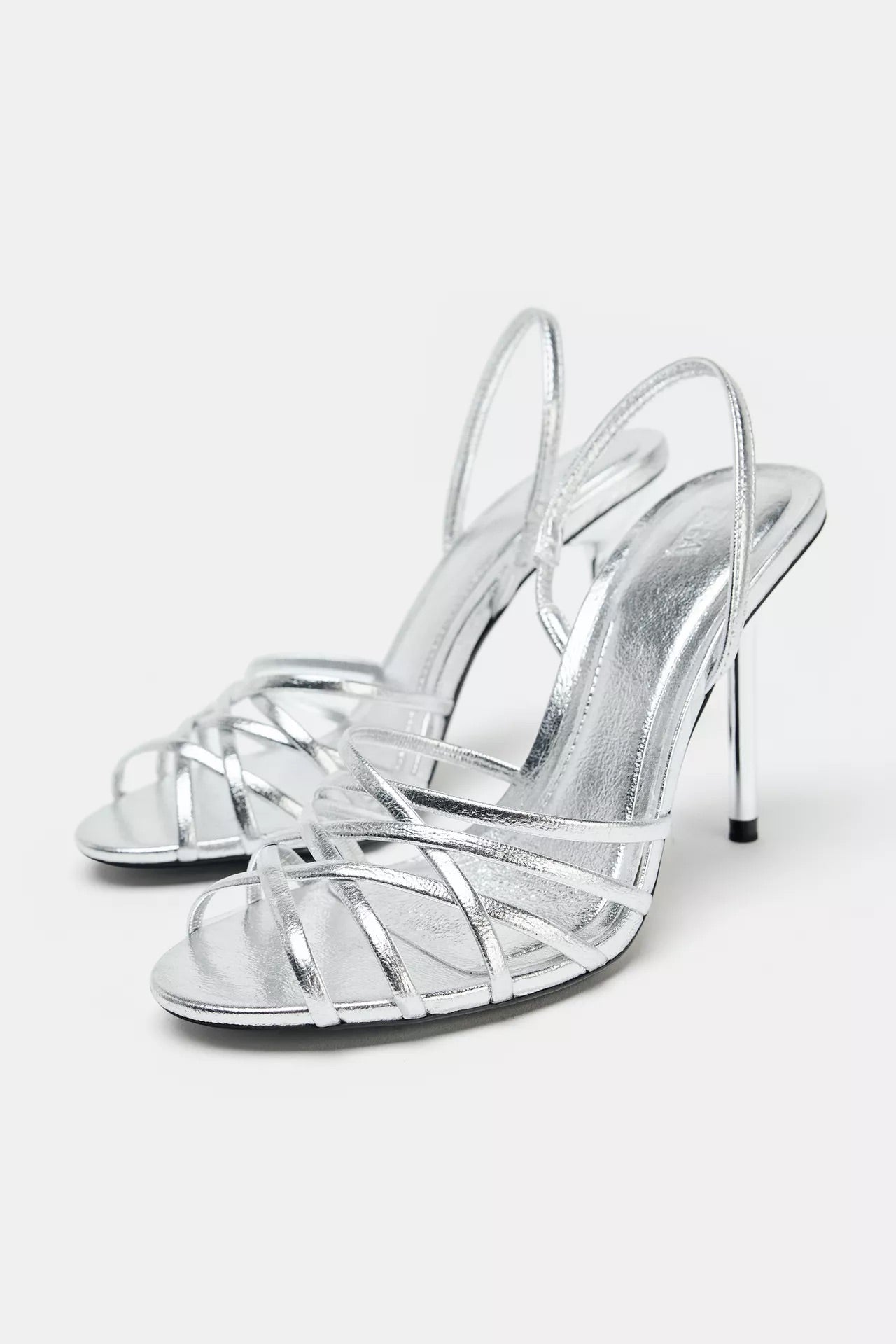 METALLIC SILVER HIGH-HEEL SANDALS