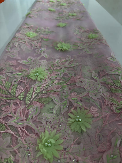 3D Embroidery Lace with pearls