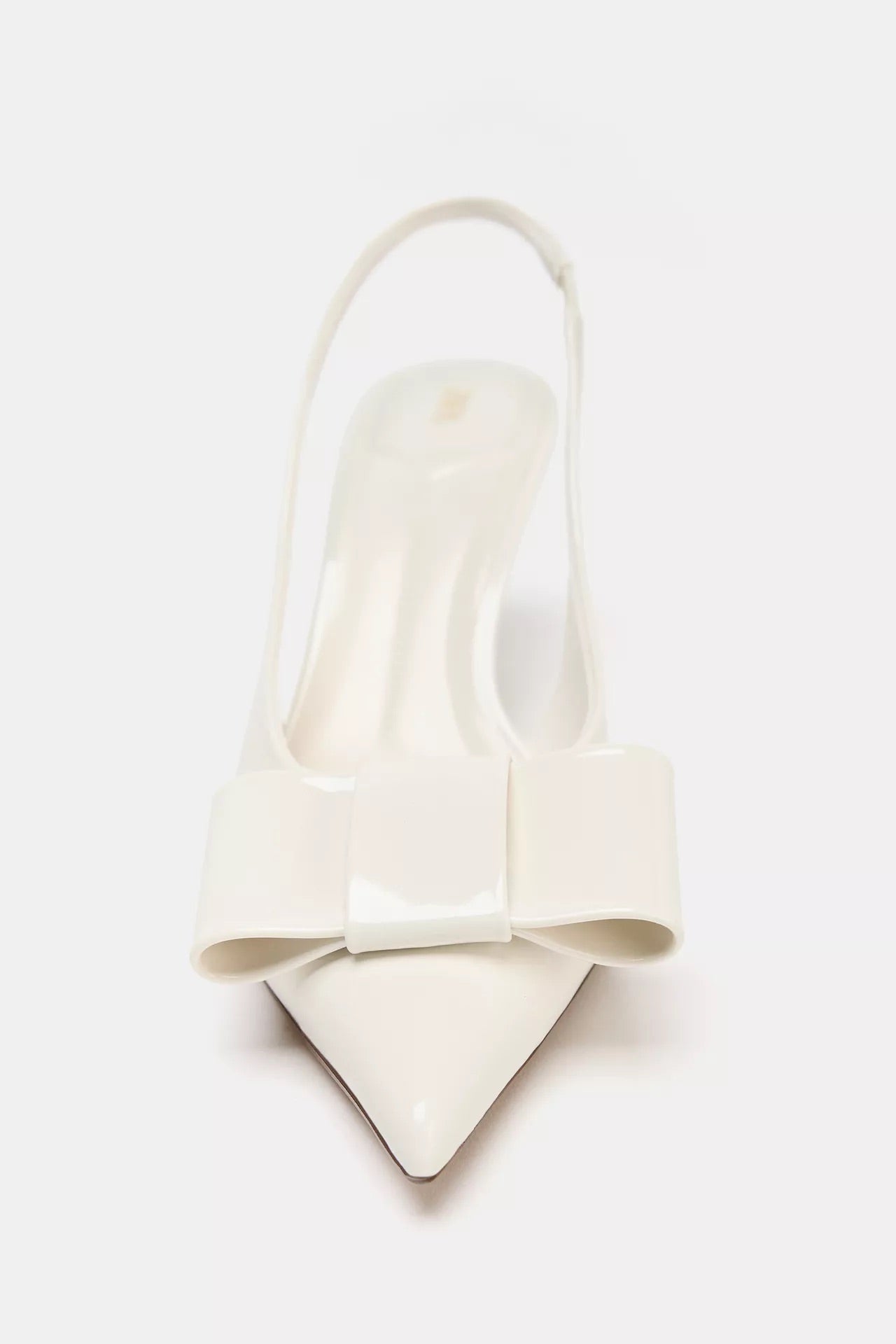 IVORY FAUX PATENT SLINGBACK HEELS WITH BOW