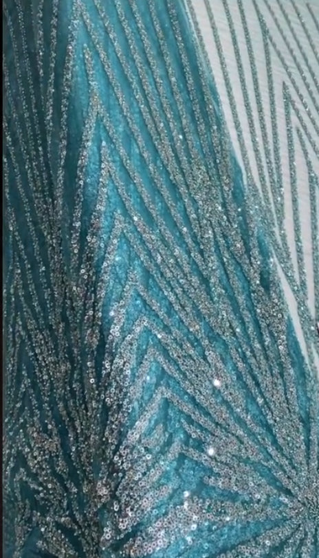 Teal Green Beaded Lace