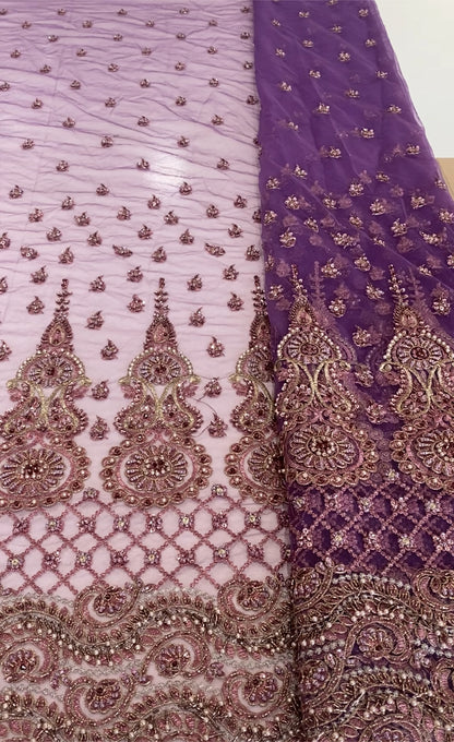 Purple Border Lace with Metallic Embroidery