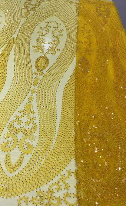 Yellow Beaded Fabric