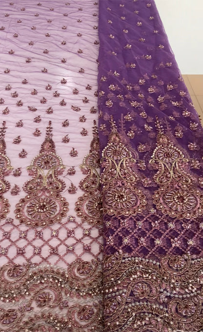 Purple Border Lace with Metallic Embroidery