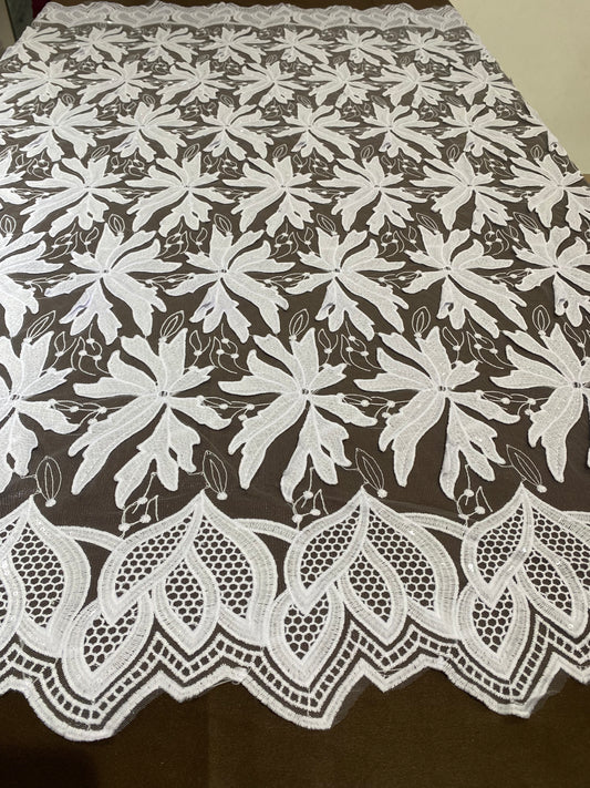 Pure White Embroidery Lace With Sequins