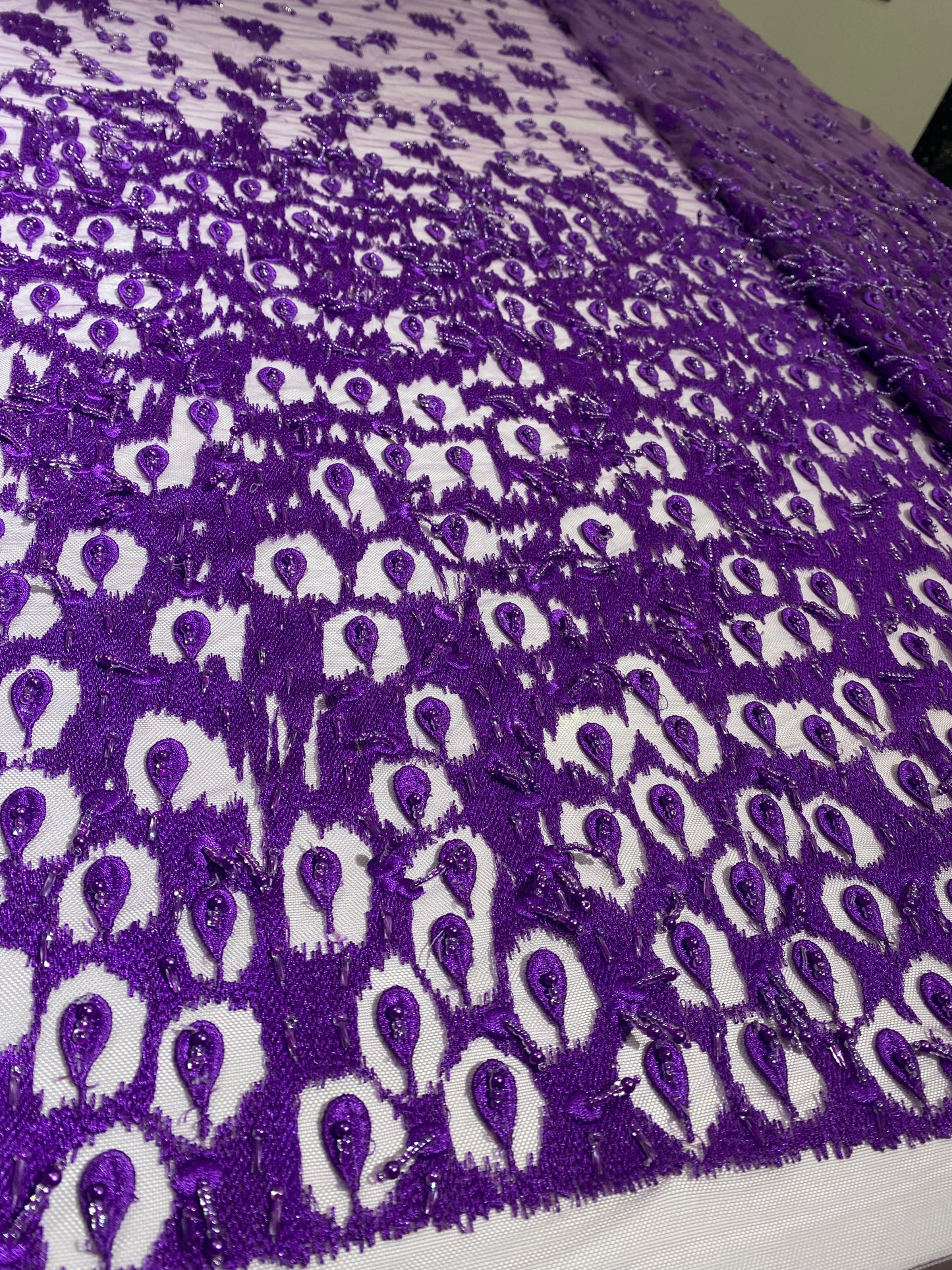 Purple 3D Beaded Lace