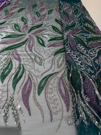 Green And Pink Beaded Lace