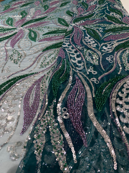 Green And Pink Beaded Lace