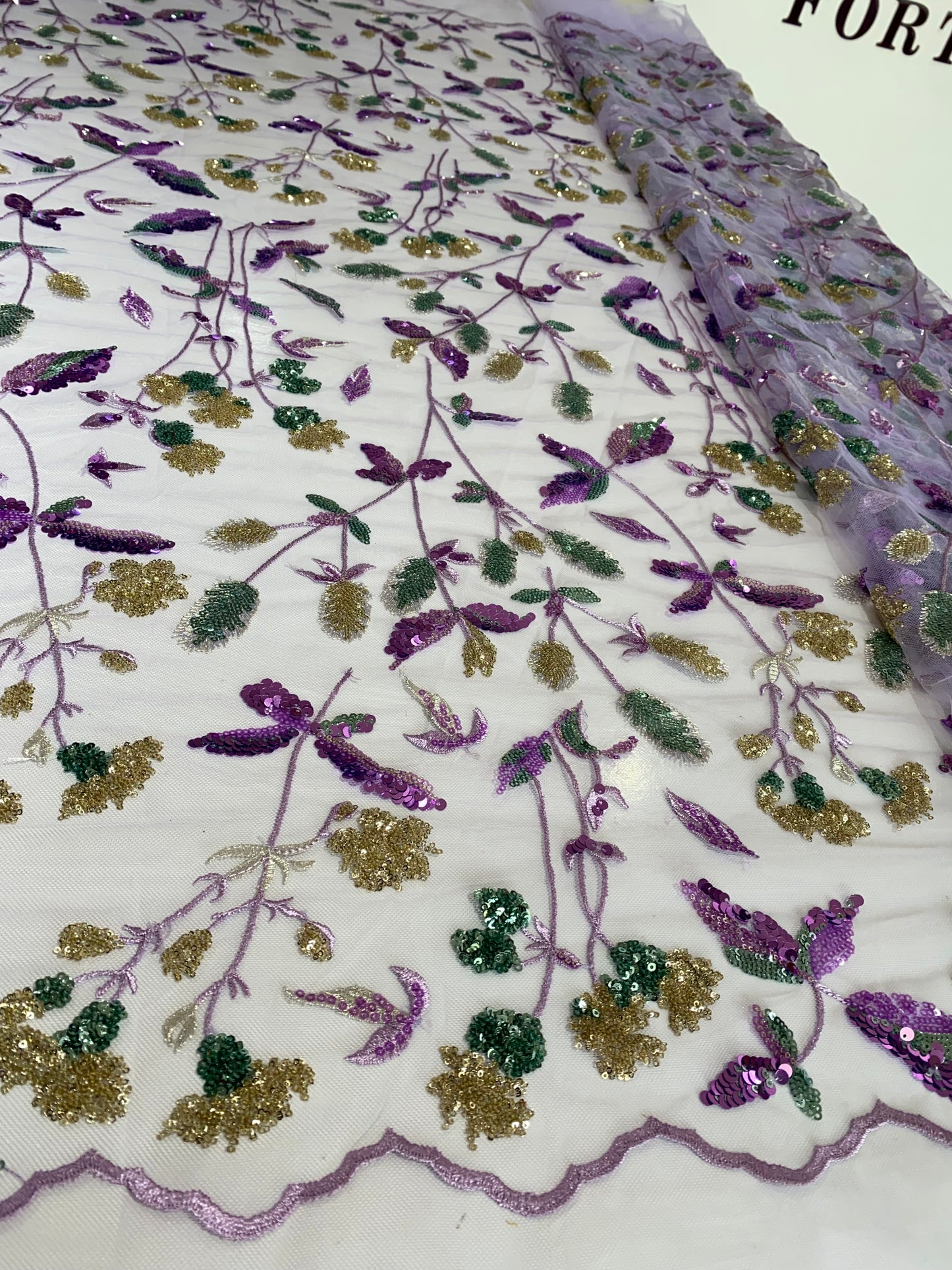 Lilac Embroidery Sequins Fabric