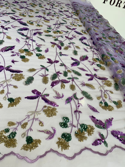 Lilac Embroidery Sequins Fabric