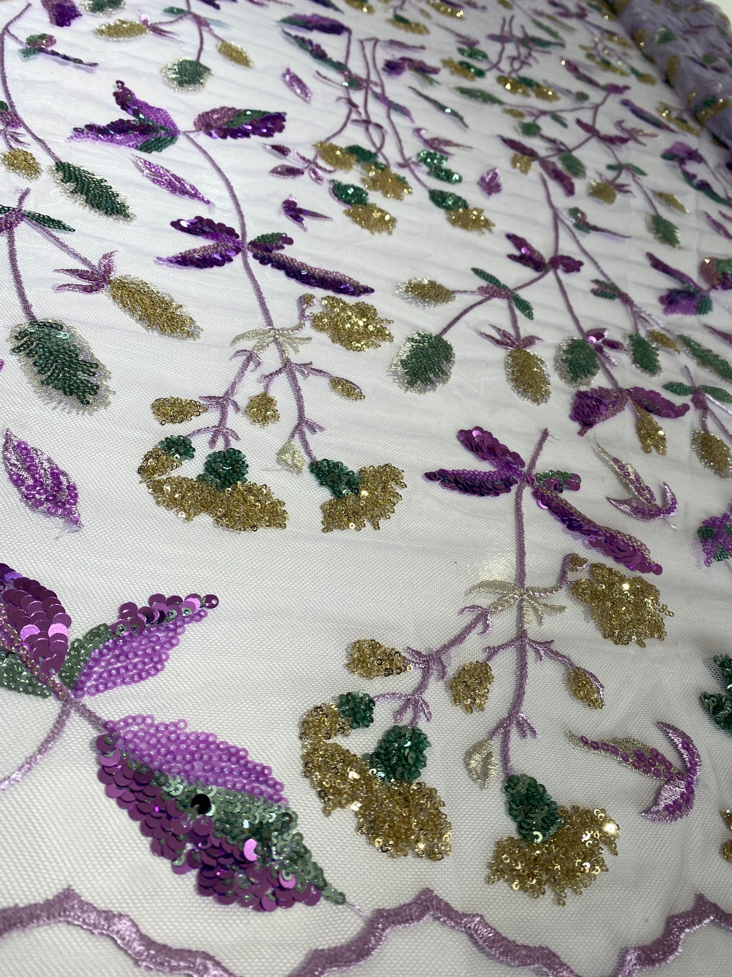 Lilac Embroidery Sequins Fabric