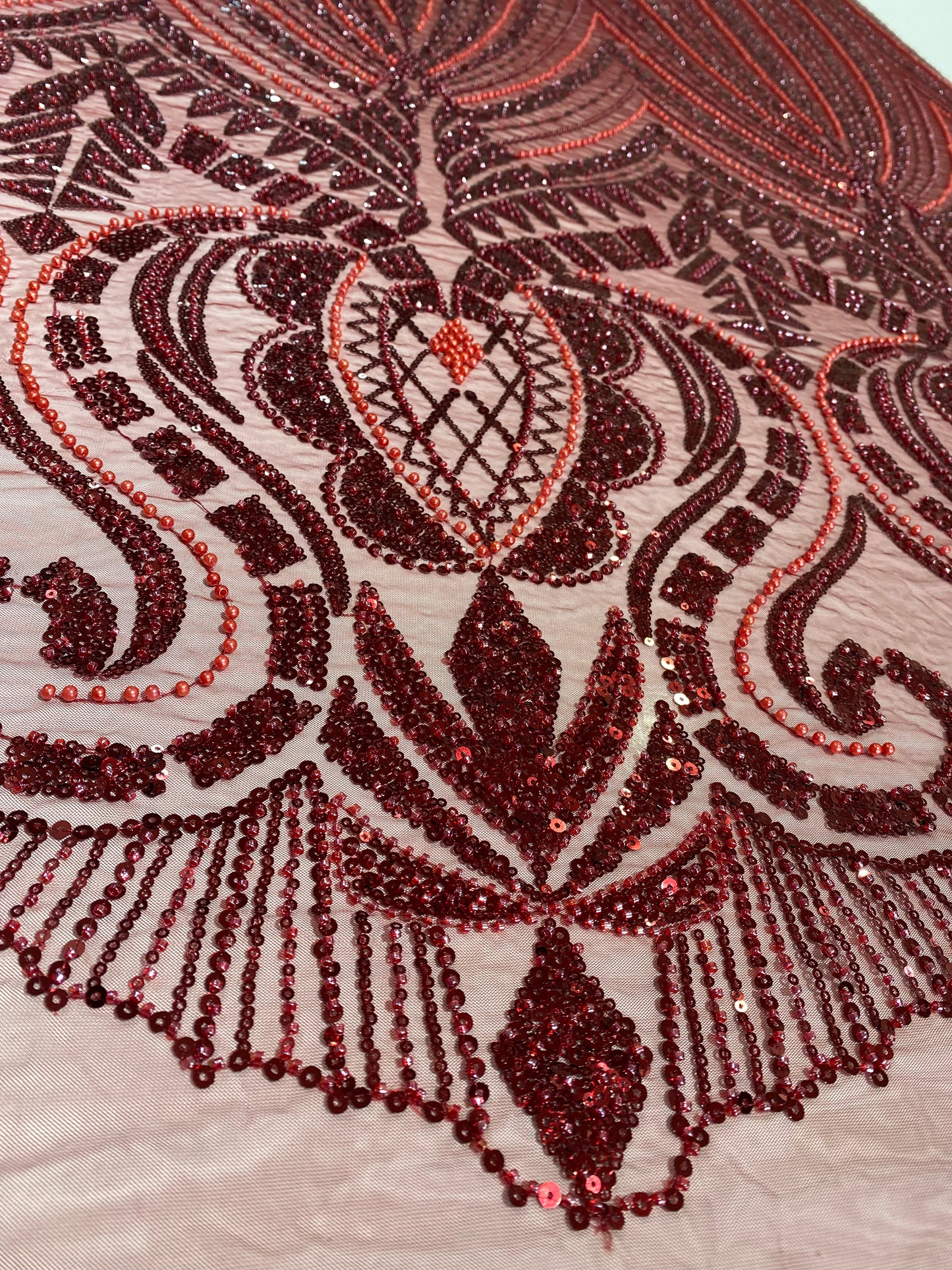 Wine Beaded Lace