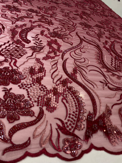 Wine Beaded Lace