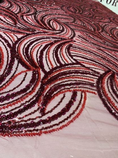 Wine Beaded Lace