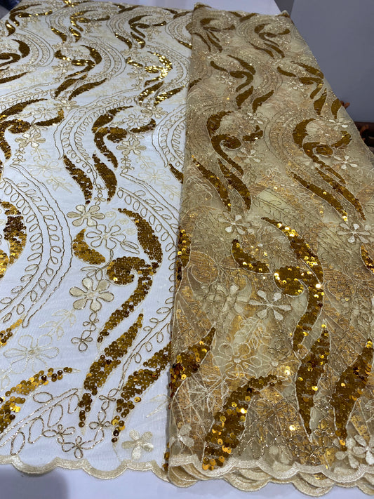 Gold Embroidery Sequins Lace