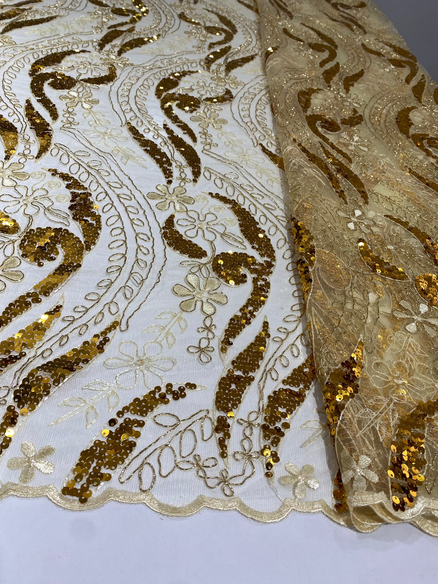 Gold Embroidery Sequins Lace