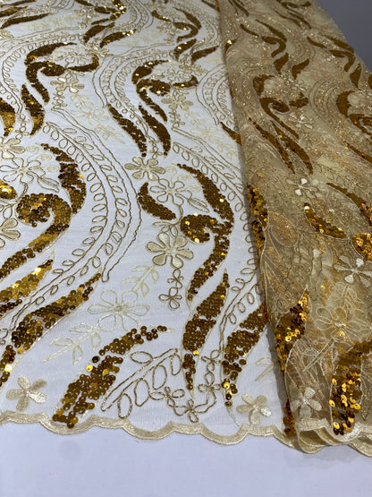 Gold Embroidery Sequins Lace