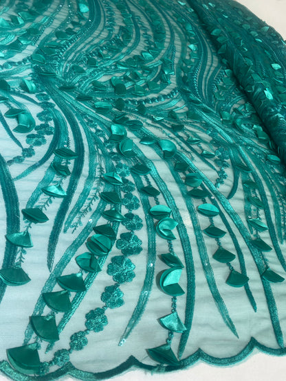 3D Green Sequins Lace