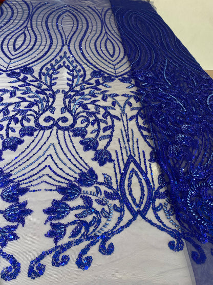 Royal Blue Beaded Lace