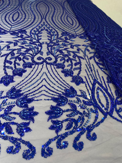 Royal Blue Beaded Lace