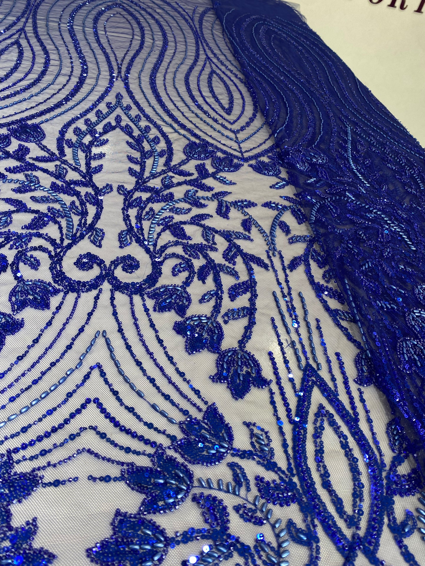 Royal Blue Beaded Lace
