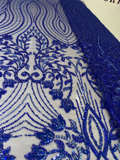 Royal Blue Beaded Lace