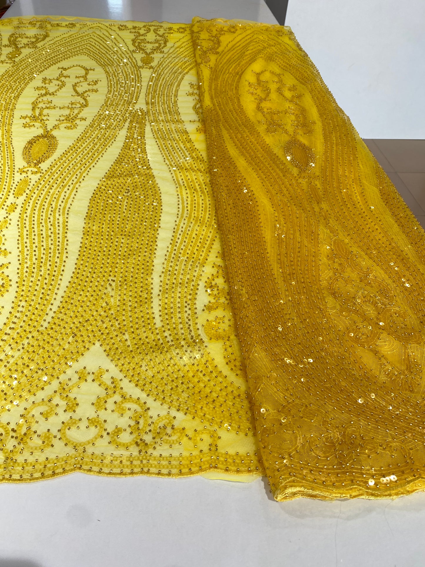 Yellow Beaded Fabric