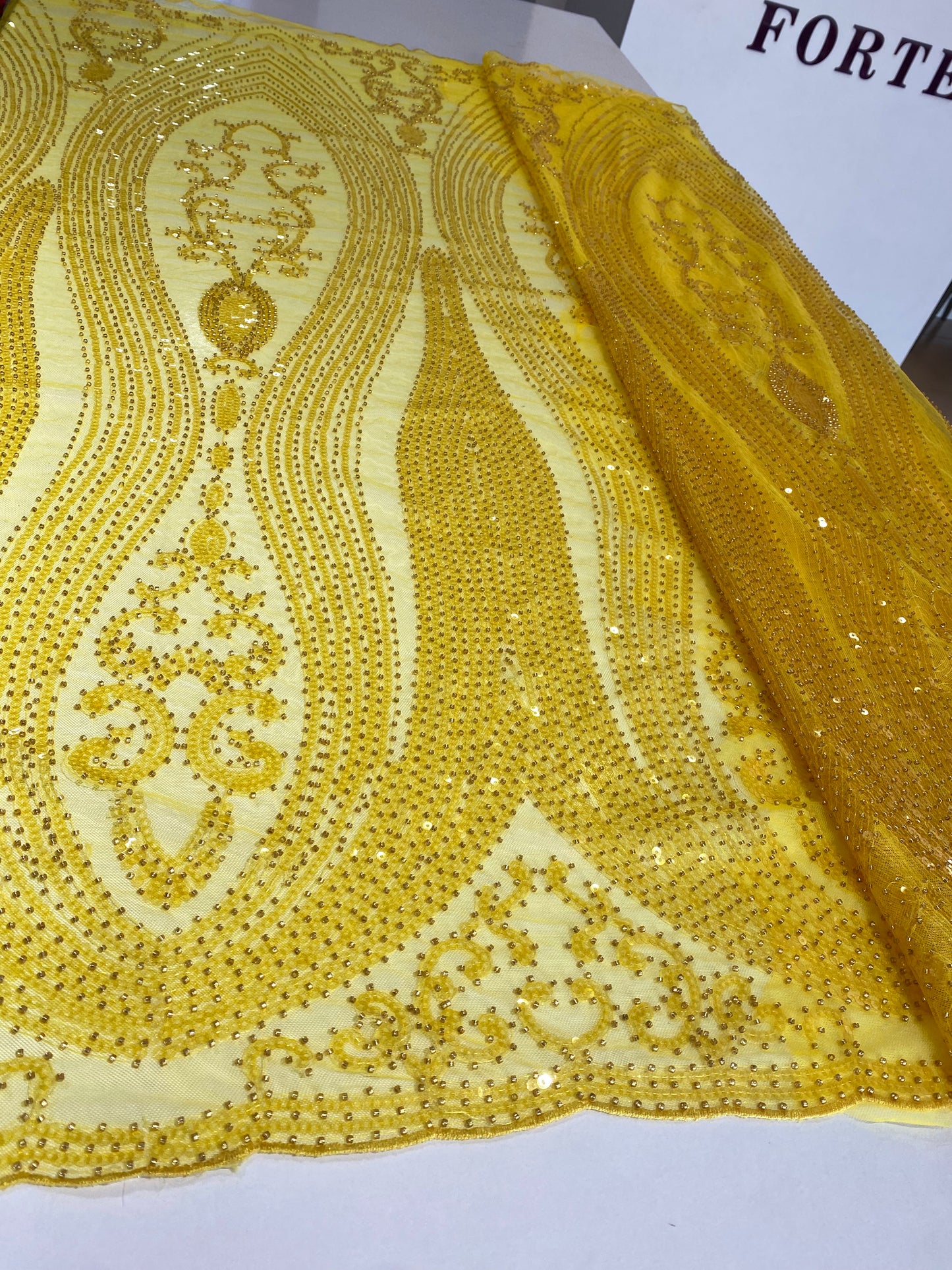 Yellow Beaded Fabric