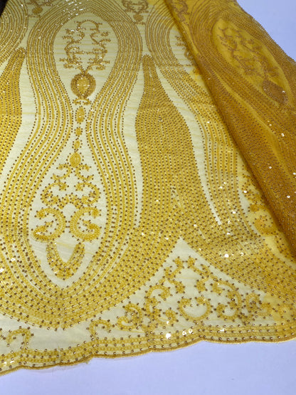 Yellow Beaded Fabric