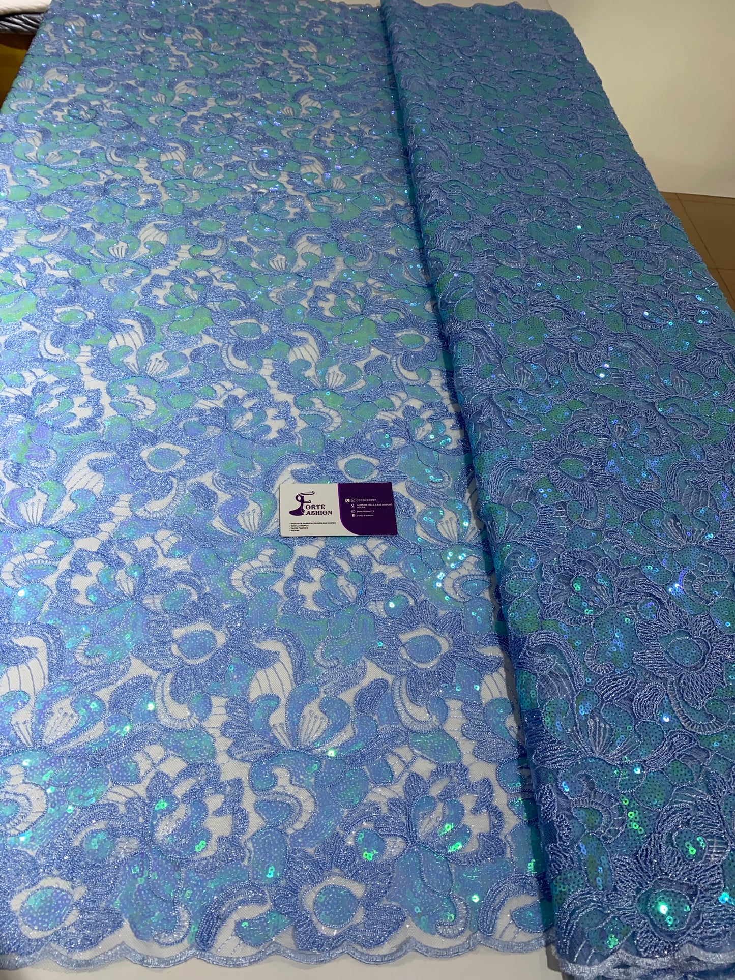 Light Blue Sequins Lace